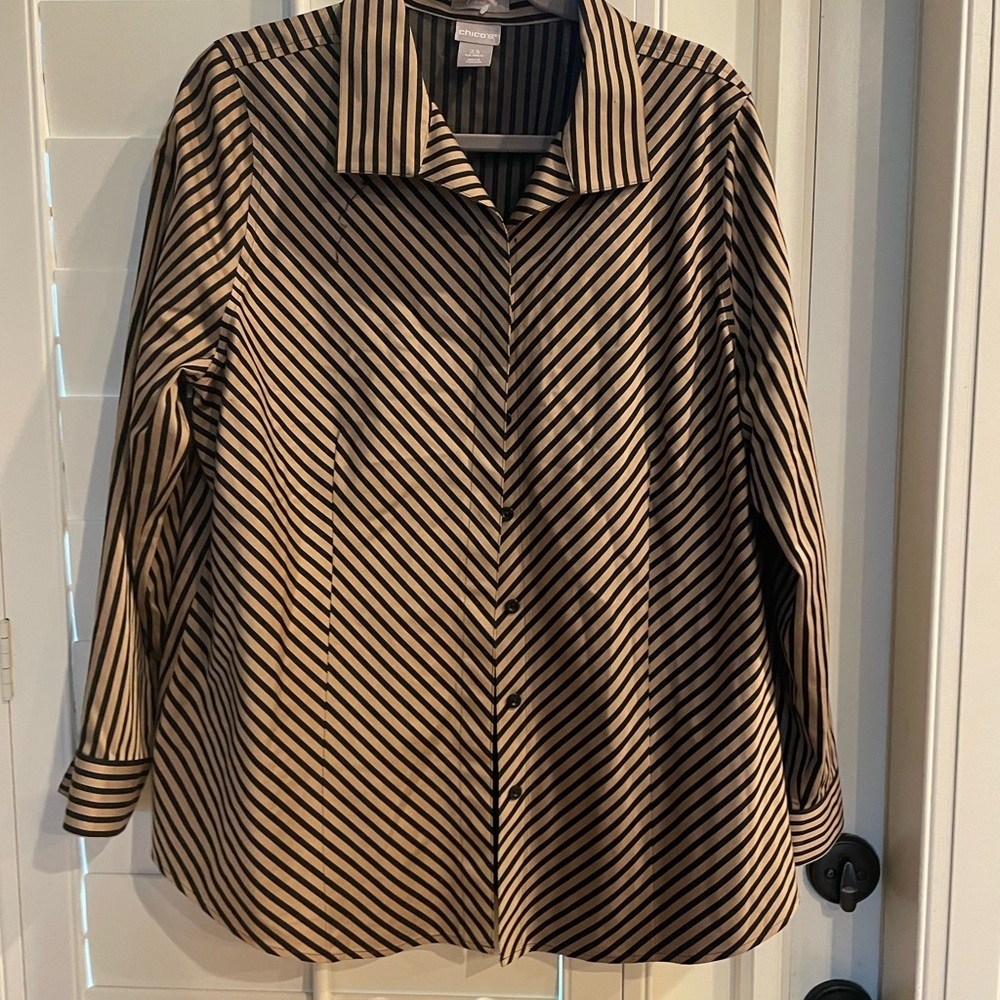 Chicos Women’s Striped Button-Up Shirt 2.5 US 14 XL classy preppy workwear‎